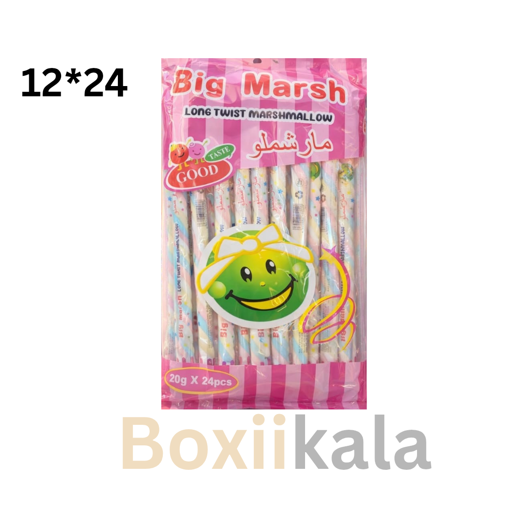 مارشملو طنابی بیگ مارش 20گرم کارتن 12بسته 24عددی